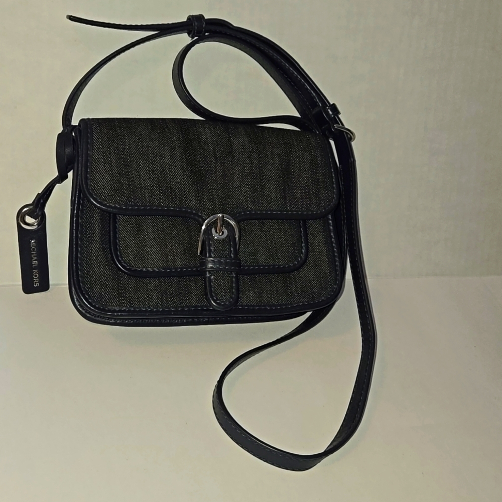 Michael Kors Cooper Dark Denim w/Leather Trimming and Strap Small Crossbody